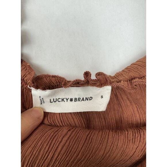 Lucky Brand Boho Maxi Dress Ruffle Prairie Tiers Burnt Orange Gauze Rayon Small - Picture 8 of 9